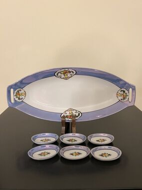 Rare Vintage Noritake N320 Lusterware Celery Tray w/ 6 Salt Cellars / Dips